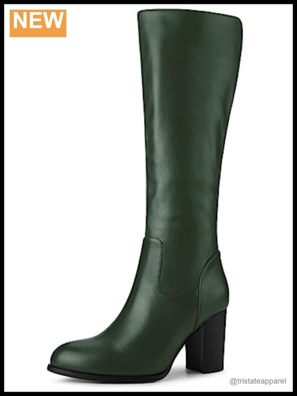 Faux Leather Round Toe Block Heeled Knee High Boots Side Zipper